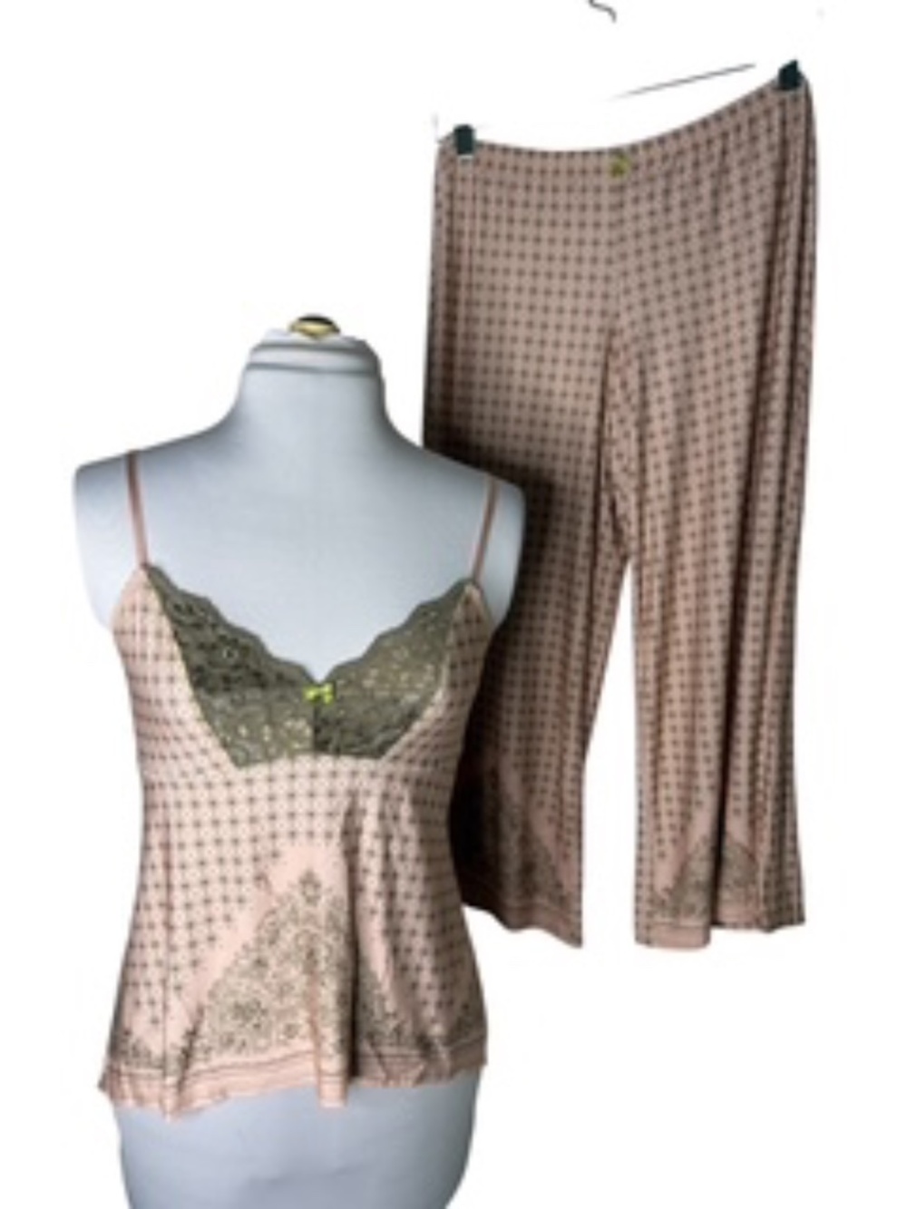 DKNY Rose/Taupe Lace Inset Loungewear w/ Adjustable Straps Elastic Waist Size M - Picture 3 of 10